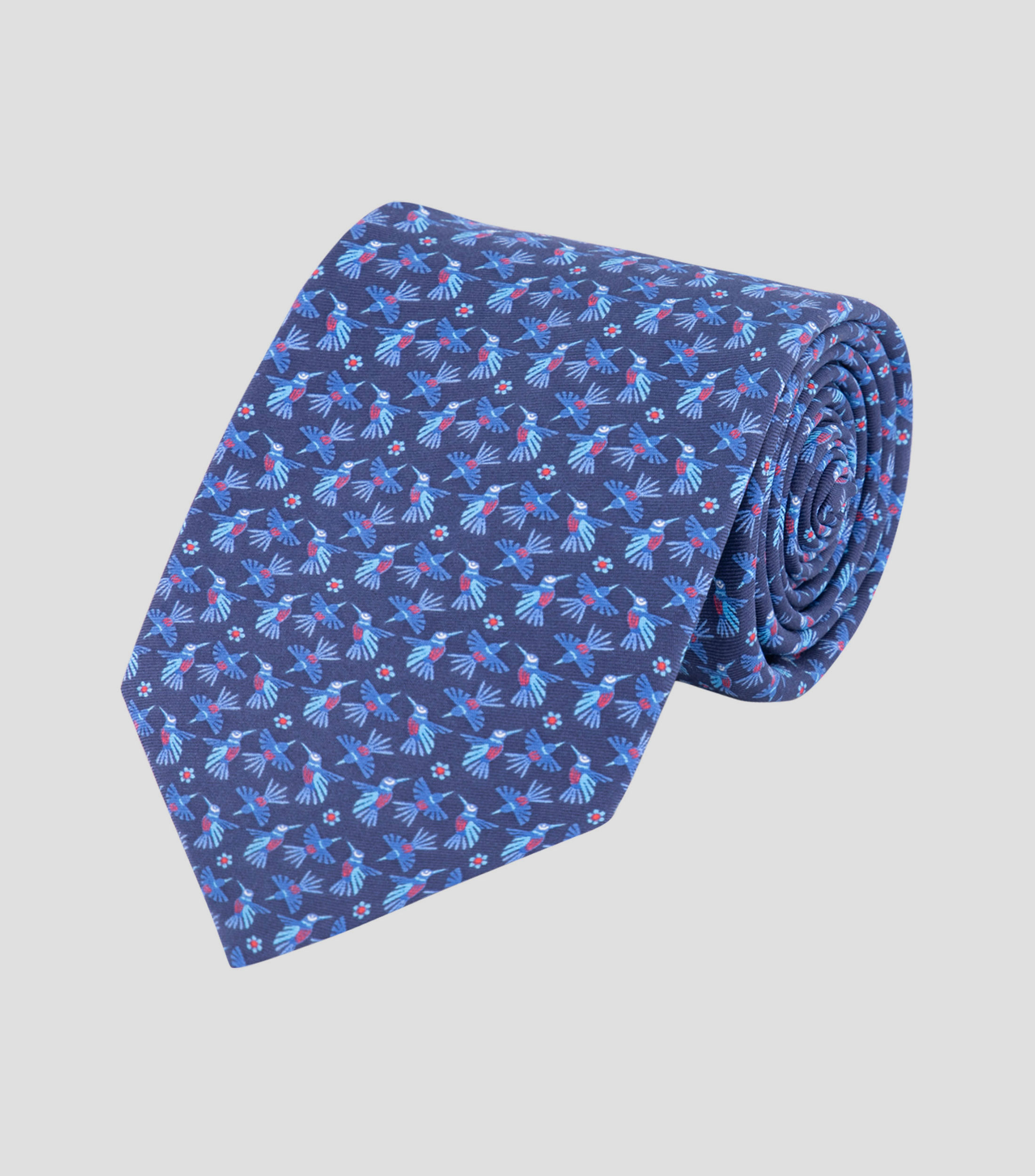 Corbata ancha azul con colibrí